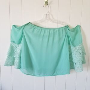 Women's Top Size Small Teal Blue Beachy Coasty Whimsical Lace